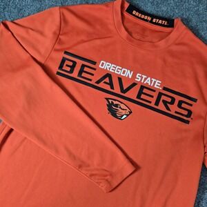 Oregon State Beavers Long Sleeve‎ Shirt Adult Size Medium Orange Spellout Tee